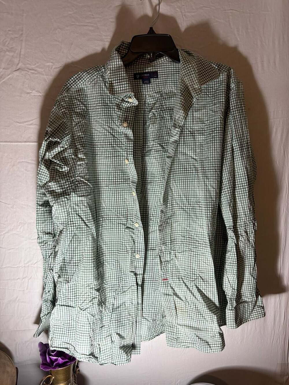Cremieux Classics Men's Green and White Check Long Sleeve Button-Down Shirt Size